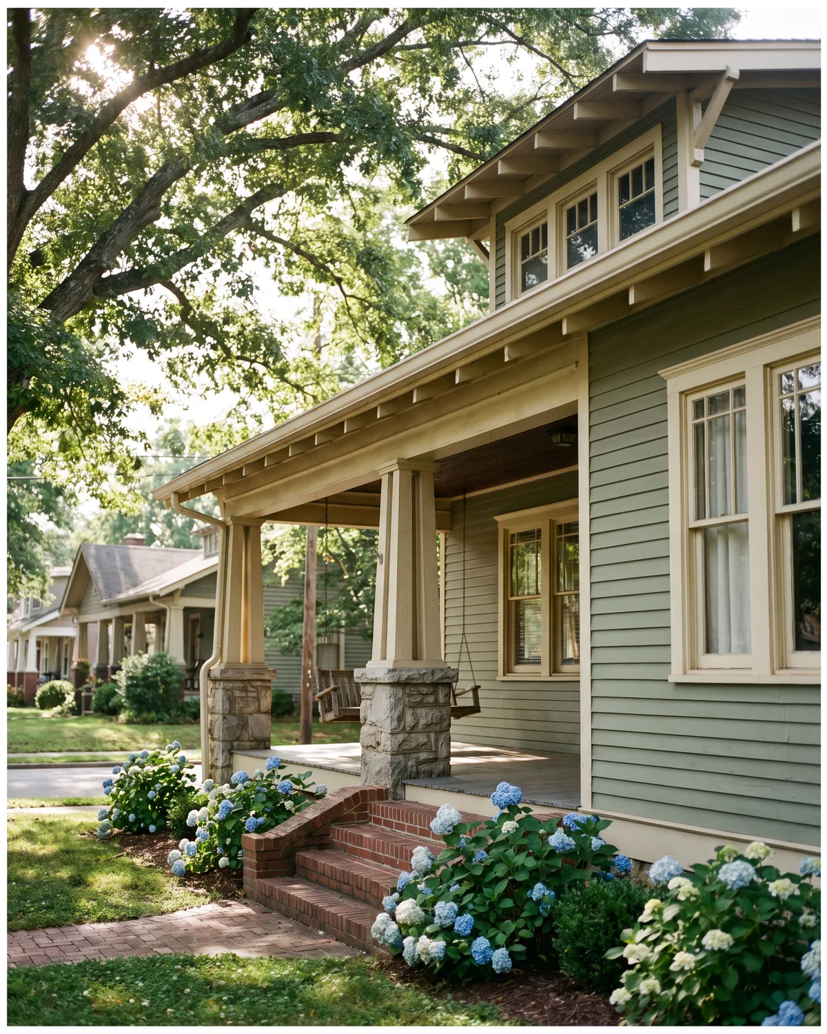 A craftsman bungalow in an established Nashville neighbourhood with a deep covered front porch